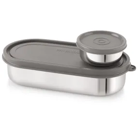 Magnus Easy Lock SS Deep Prime Oval & Chocolate Container, Airtight & Leakproof Lid ,Tiffin For School, Office,Picnic, Ideal lunch boxes for Men, Women and Kids ( Grey,100ml,780ml)