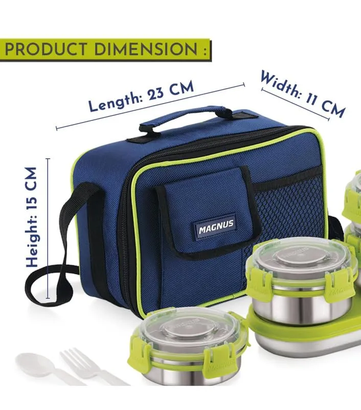 Magnus Hybrid 5 Prime Lunch Box - Premium Stainless Steel Tiffin Set for Kids, Boys, Men and Women - Ideal Lunch Boxes for Office Men, Leakproof Containers, Insulated Cover