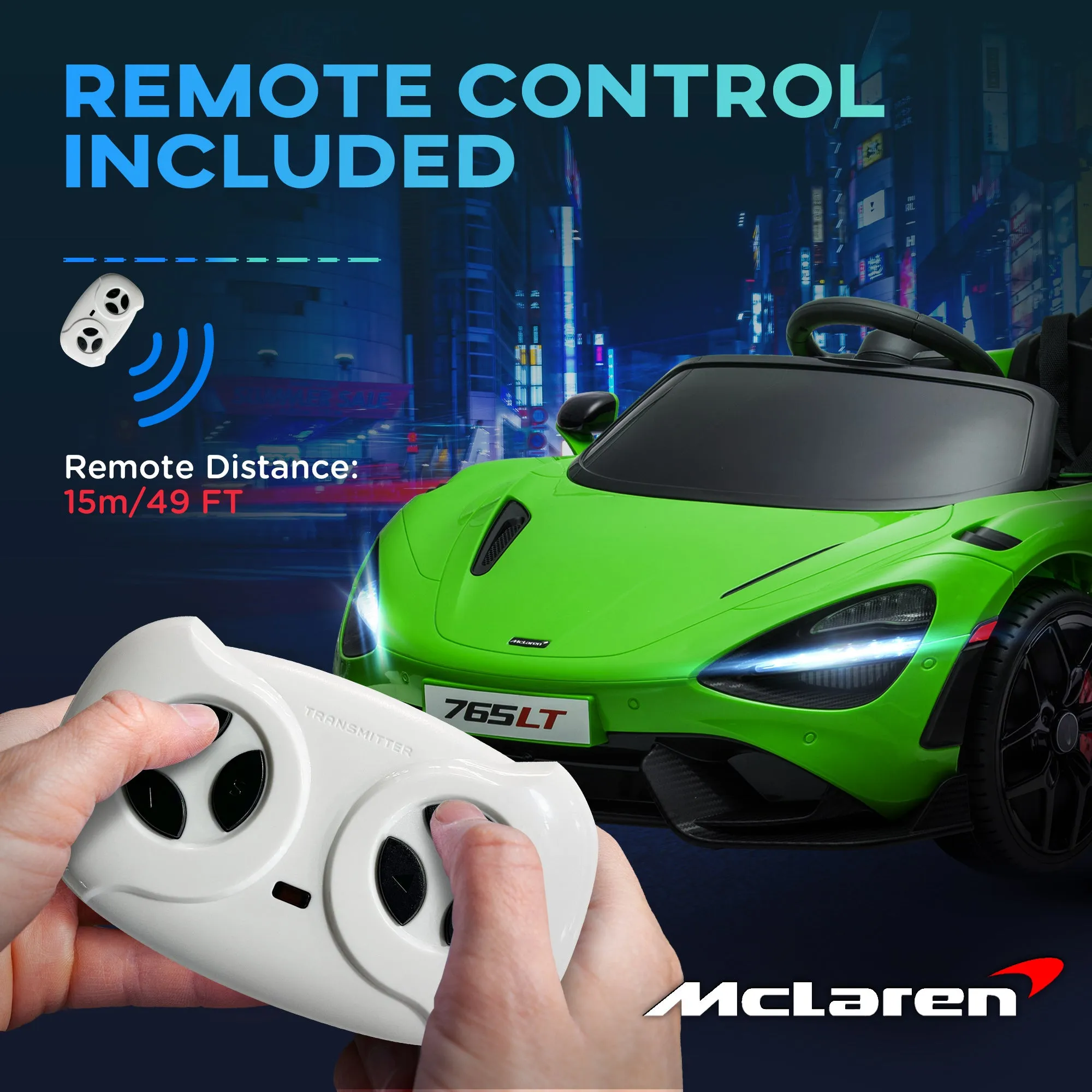 McLaren 765LT Licensed 12V Kids Ride on Car w/ MP3 Music Green