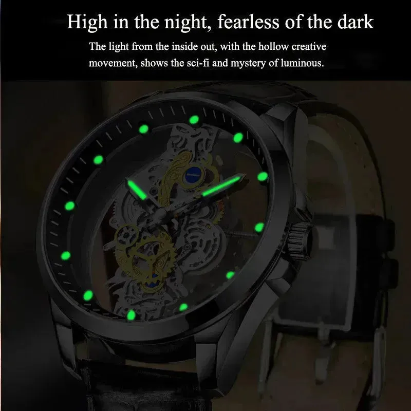 Men Watch Skeleton Automatic Quartz Watch Gold Skeleton Vintage Man Watch Mens Watches Top Brand Luxury