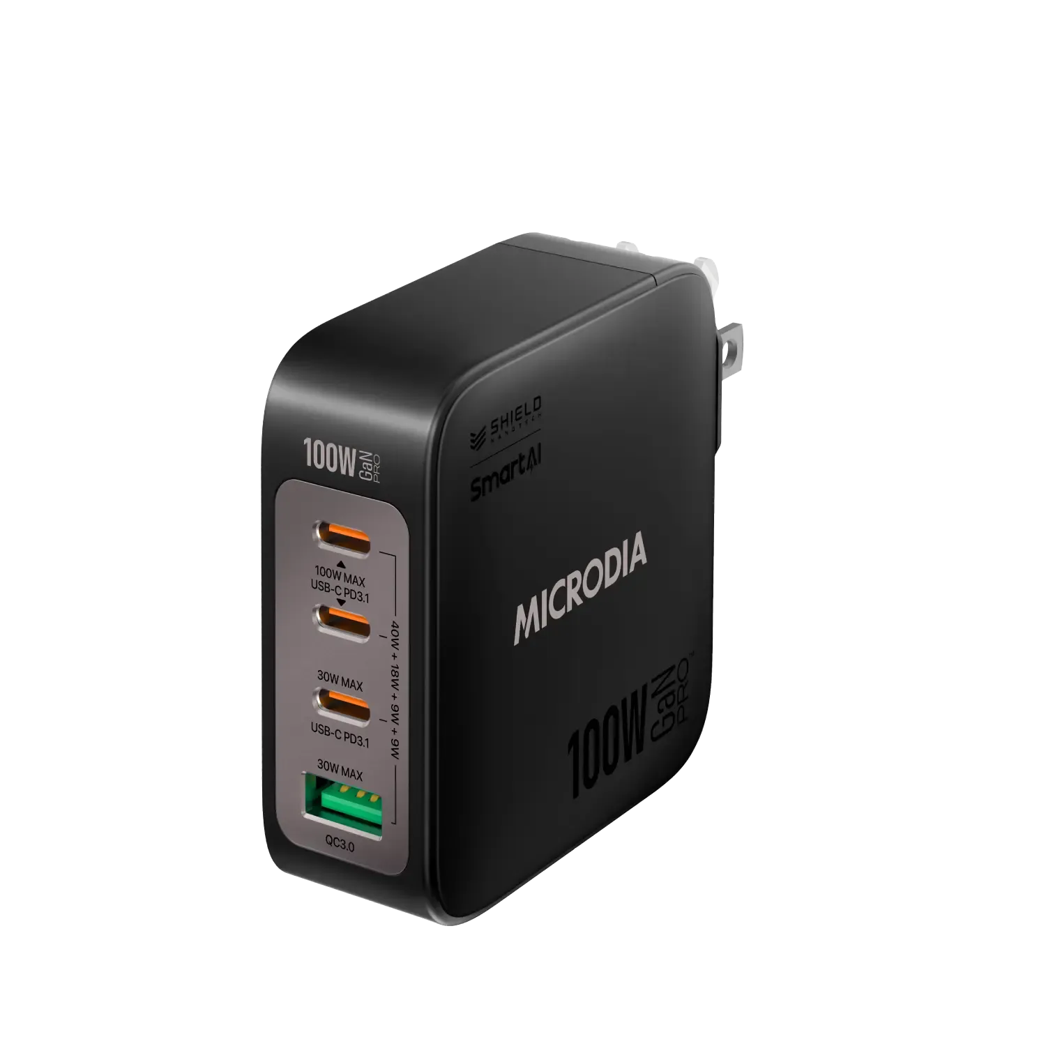 MICRODIA SMARTCube™ Nano 100W GaN Pro Wall Charger, 4-Port, USB-C PD3.1   USB-A QC3.0