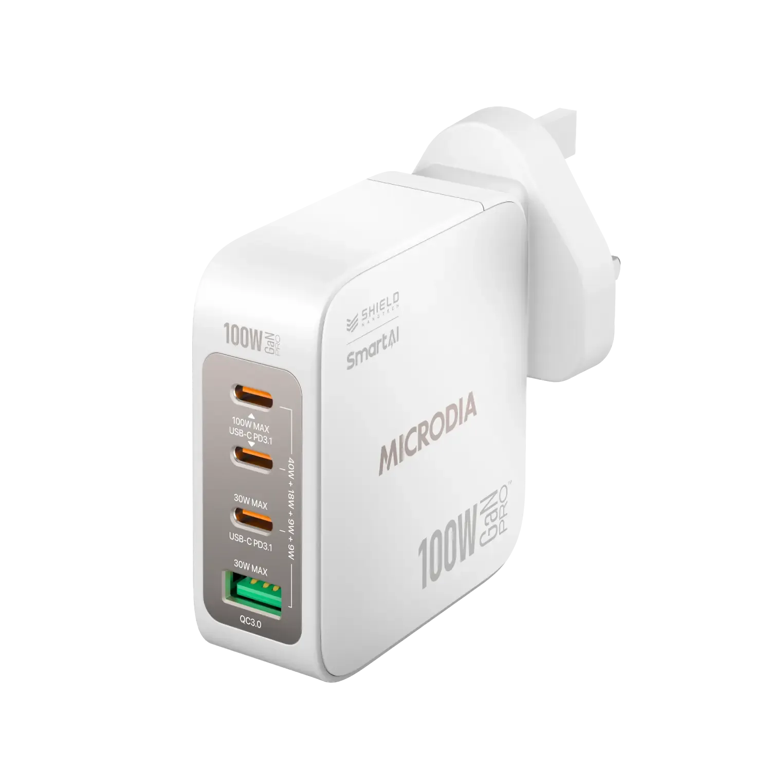 MICRODIA SMARTCube™ Nano 100W GaN Pro Wall Charger, 4-Port, USB-C PD3.1   USB-A QC3.0