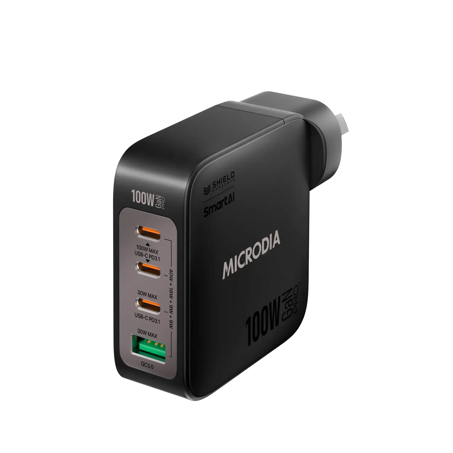 MICRODIA SMARTCube™ Nano 100W GaN Pro Wall Charger, 4-Port, USB-C PD3.1   USB-A QC3.0