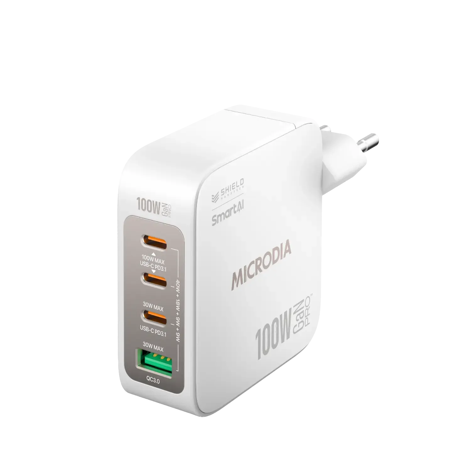 MICRODIA SMARTCube™ Nano 100W GaN Pro Wall Charger, 4-Port, USB-C PD3.1   USB-A QC3.0