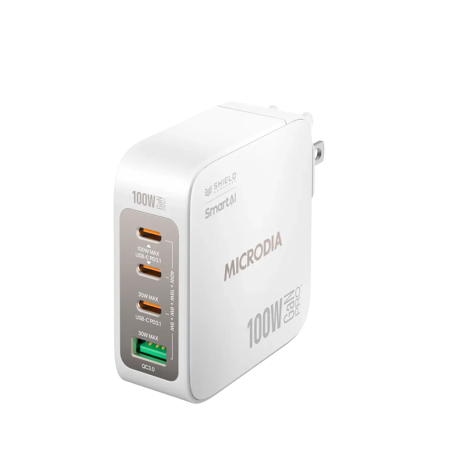 MICRODIA SMARTCube™ Nano 100W GaN Pro Wall Charger, 4-Port, USB-C PD3.1   USB-A QC3.0