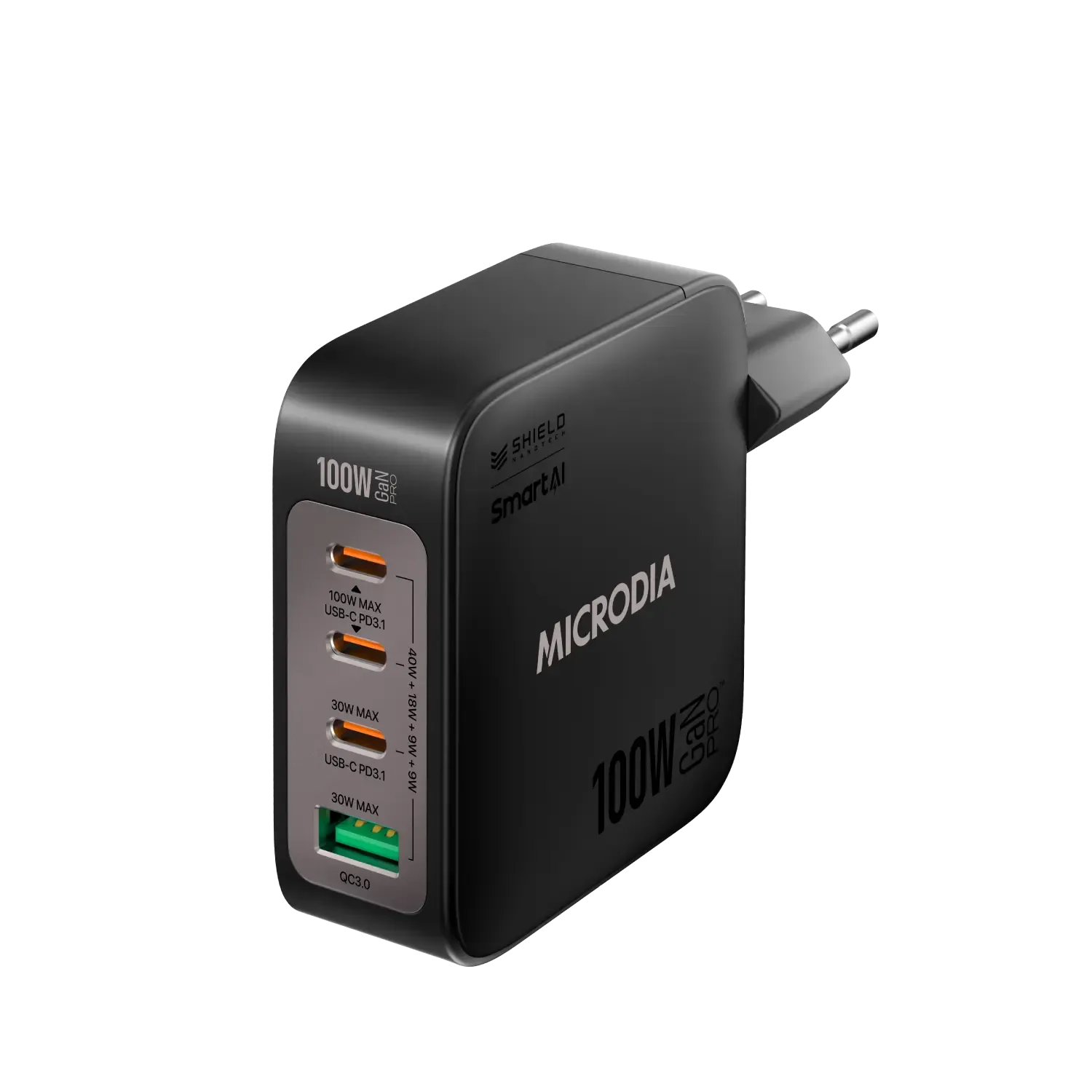 MICRODIA SMARTCube™ Nano 100W GaN Pro Wall Charger, 4-Port, USB-C PD3.1   USB-A QC3.0