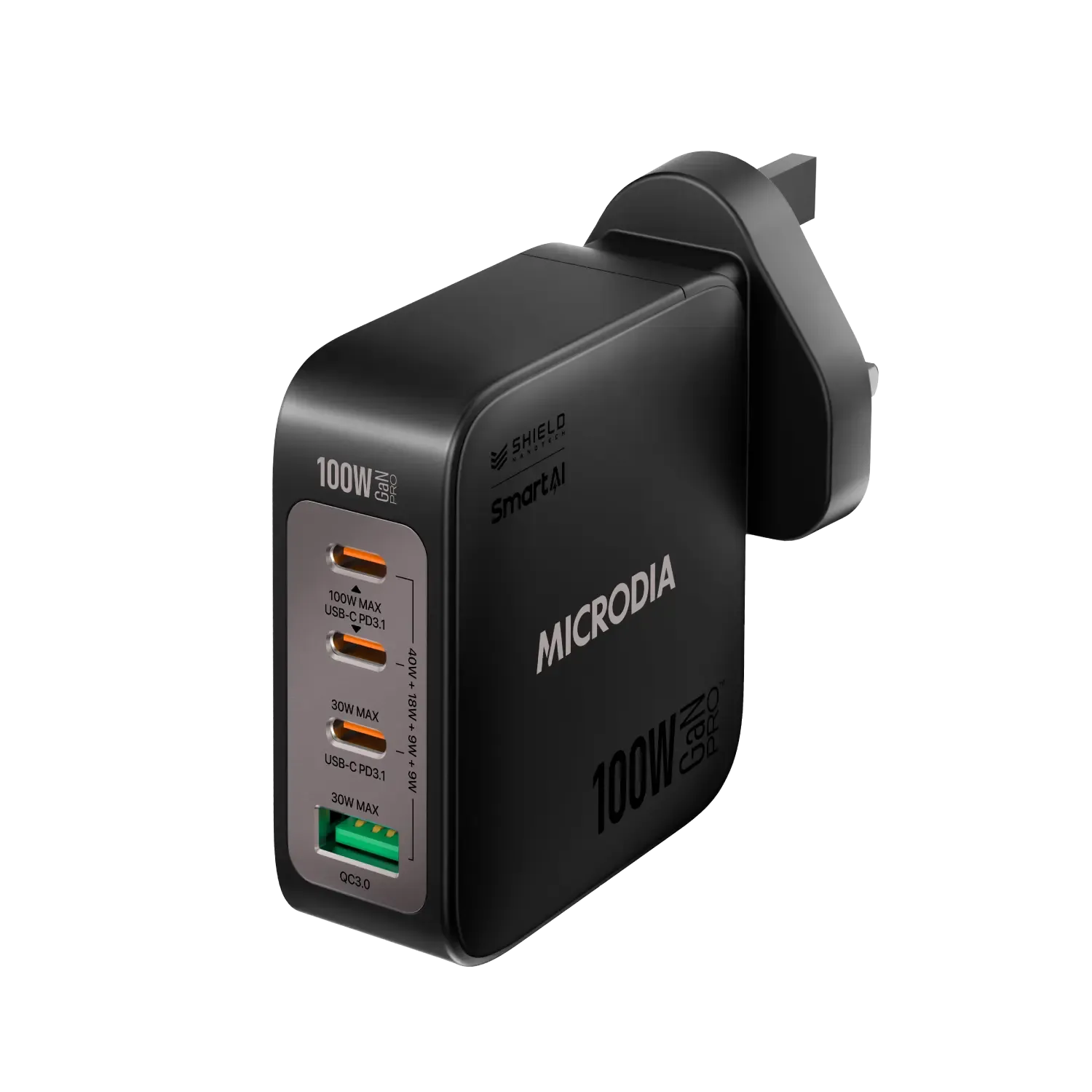 MICRODIA SMARTCube™ Nano 100W GaN Pro Wall Charger, 4-Port, USB-C PD3.1   USB-A QC3.0