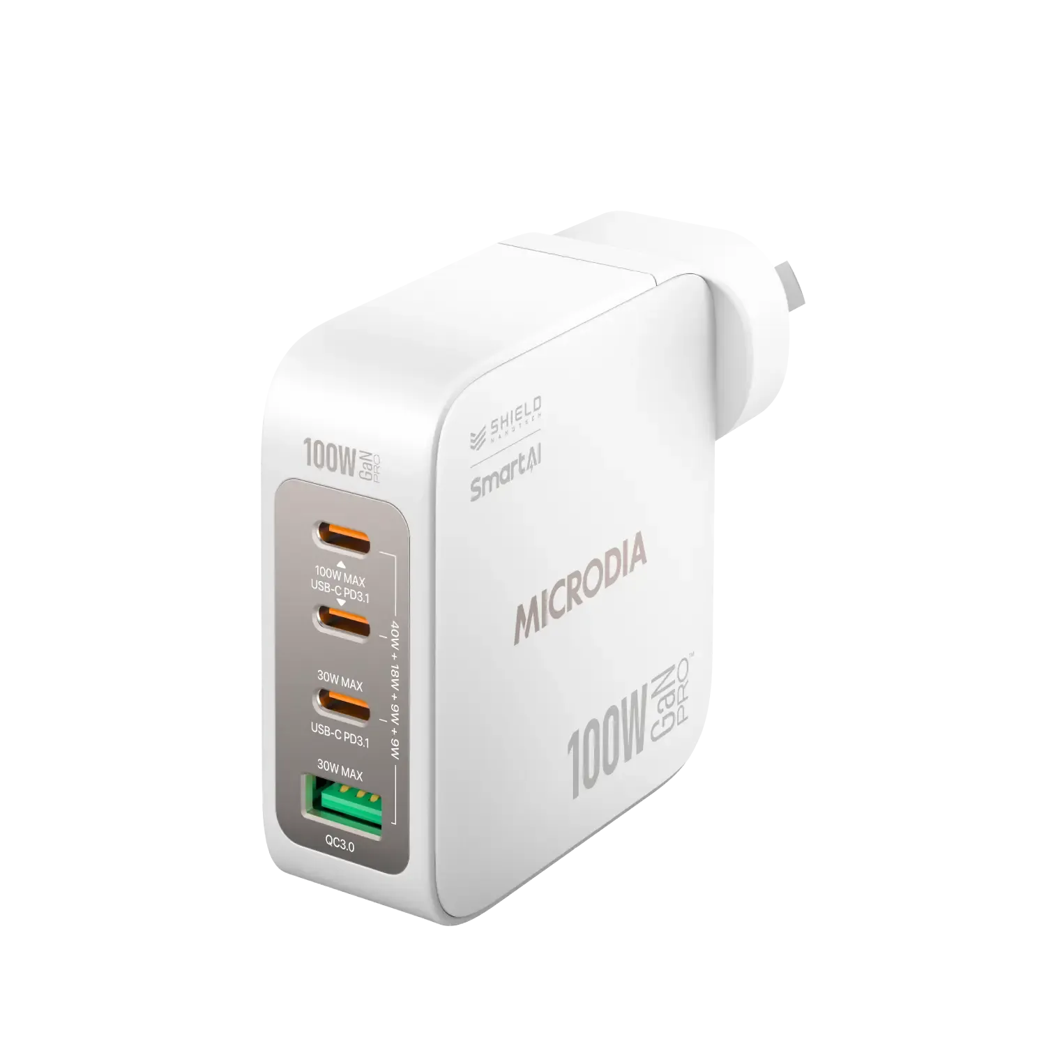 MICRODIA SMARTCube™ Nano 100W GaN Pro Wall Charger, 4-Port, USB-C PD3.1   USB-A QC3.0