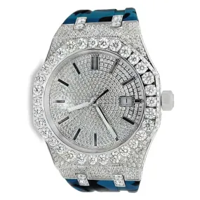 Moissanite Camouflage Blue Watch Designer Automatic Men