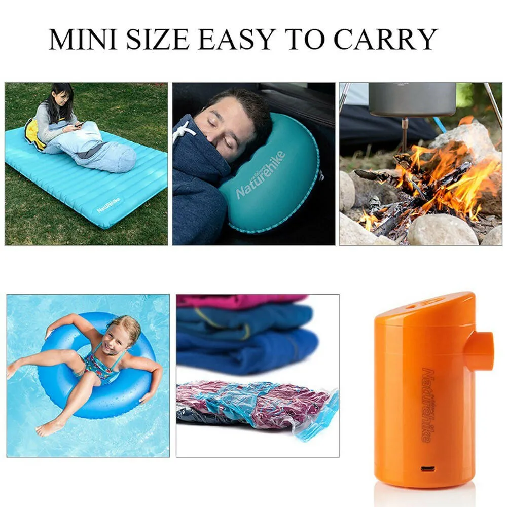 Naturehike Electric Inflatable Pump For Outdoor Air Mat Camping Moisture-proof Mattress Travel Pillow Mini Portable Inflatable Rechargeable USB Charging