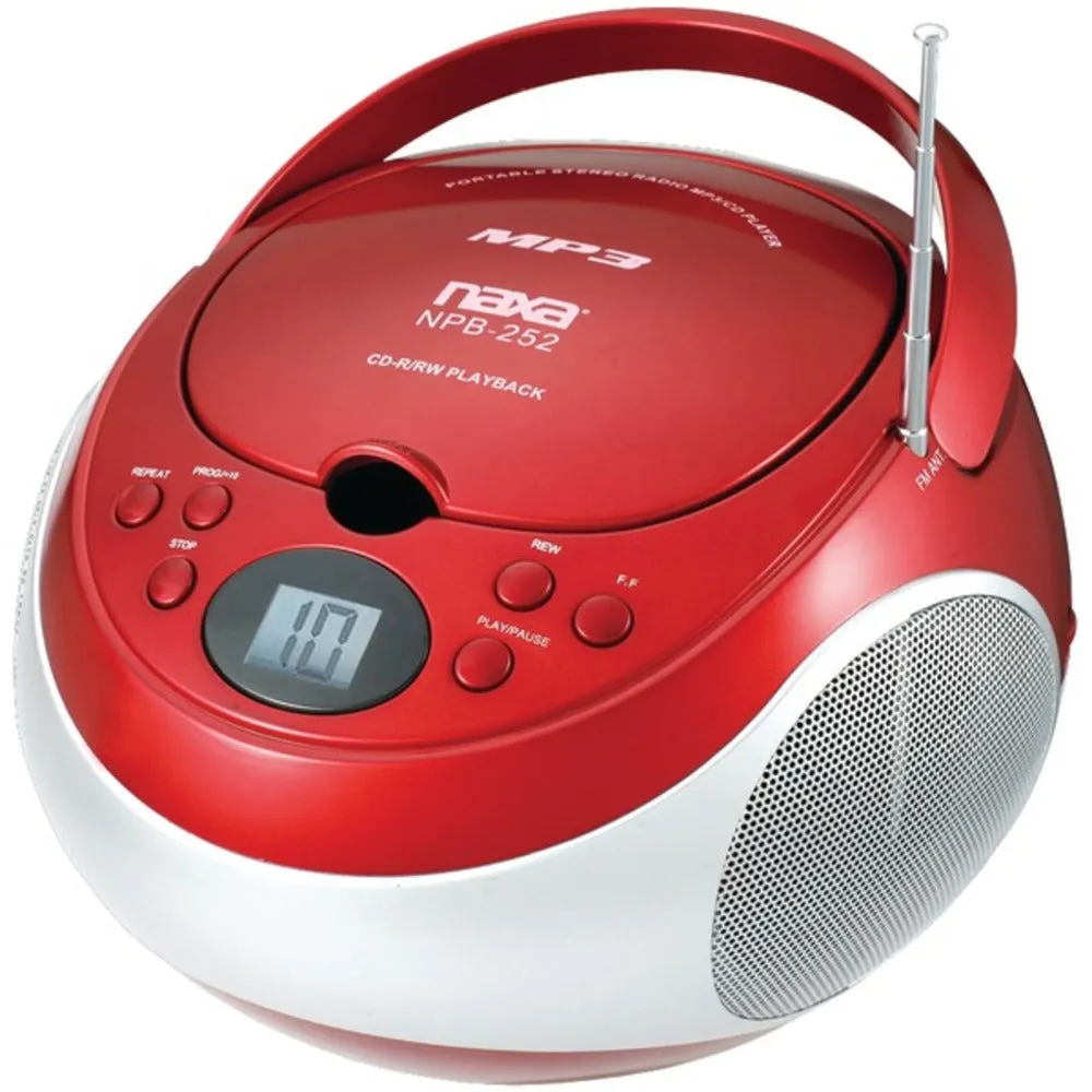 Naxa NPB252RD Portable CD/MP3 Players with AM/FM Stereo (Red)