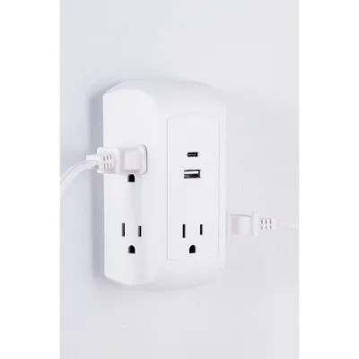 New - GE 5 Outlet Grounded Tap with 2 USB Ports USB-A and C 560J 3.4A White