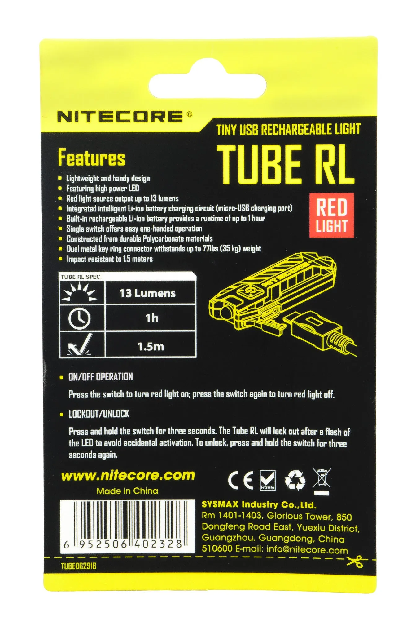 Nitecore Tube-RL Red LED USB Rechargeable Keychain Light