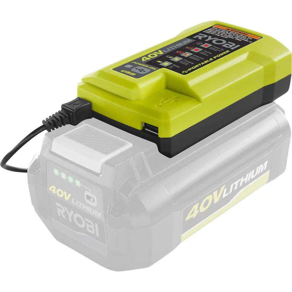 Open Box -  Ryobi 1004-040-931 40 Volt Compact Wired Lithium-Ion Battery Charger w USB Port