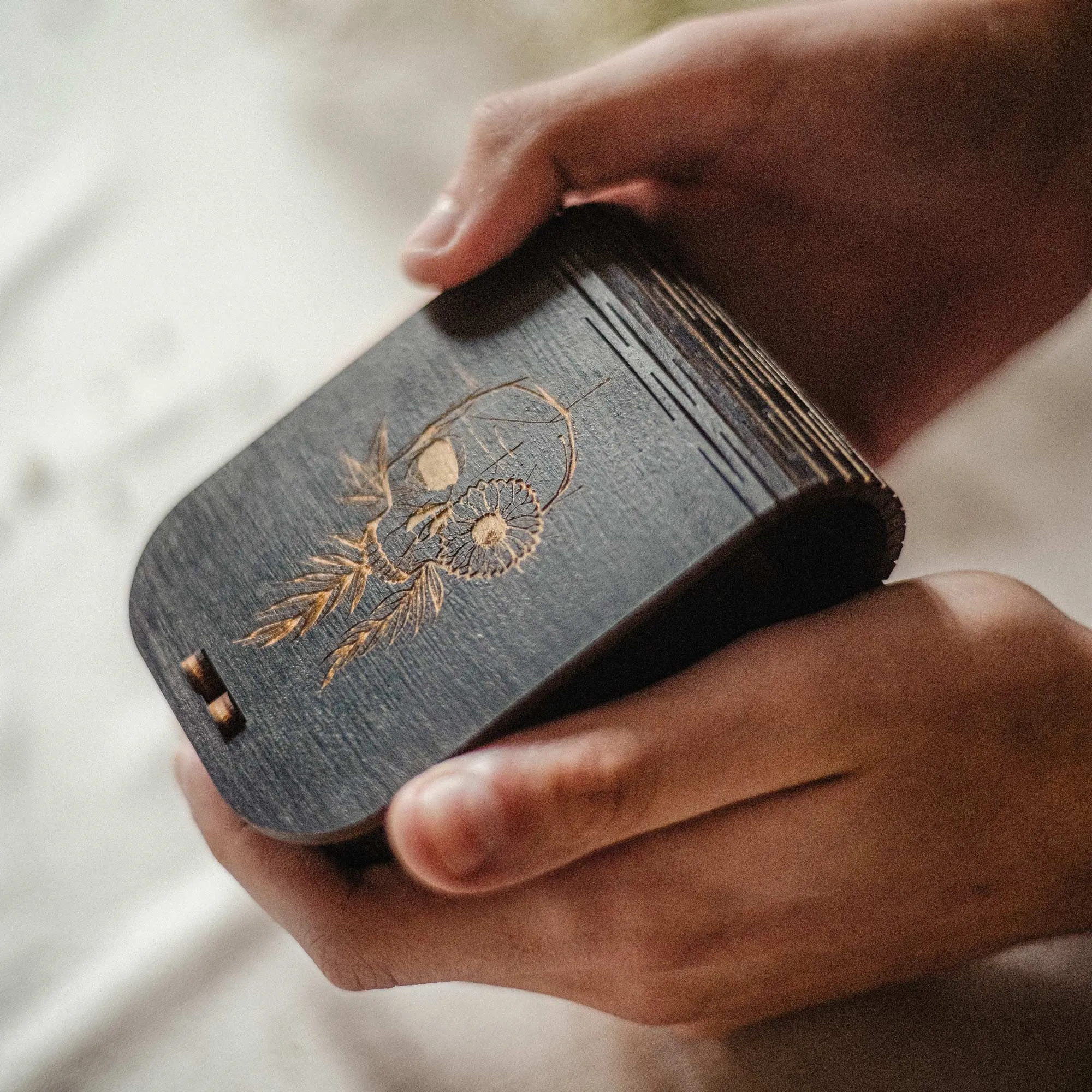 Personalized Wooden Box in Black Colour with Glass Bottle USB Drive