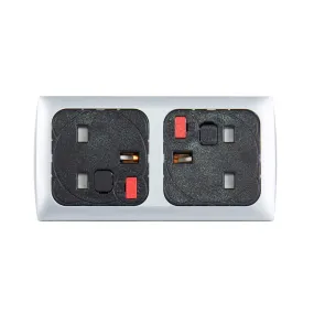 Proton panel mounted power module 2 x UK sockets - silver/black