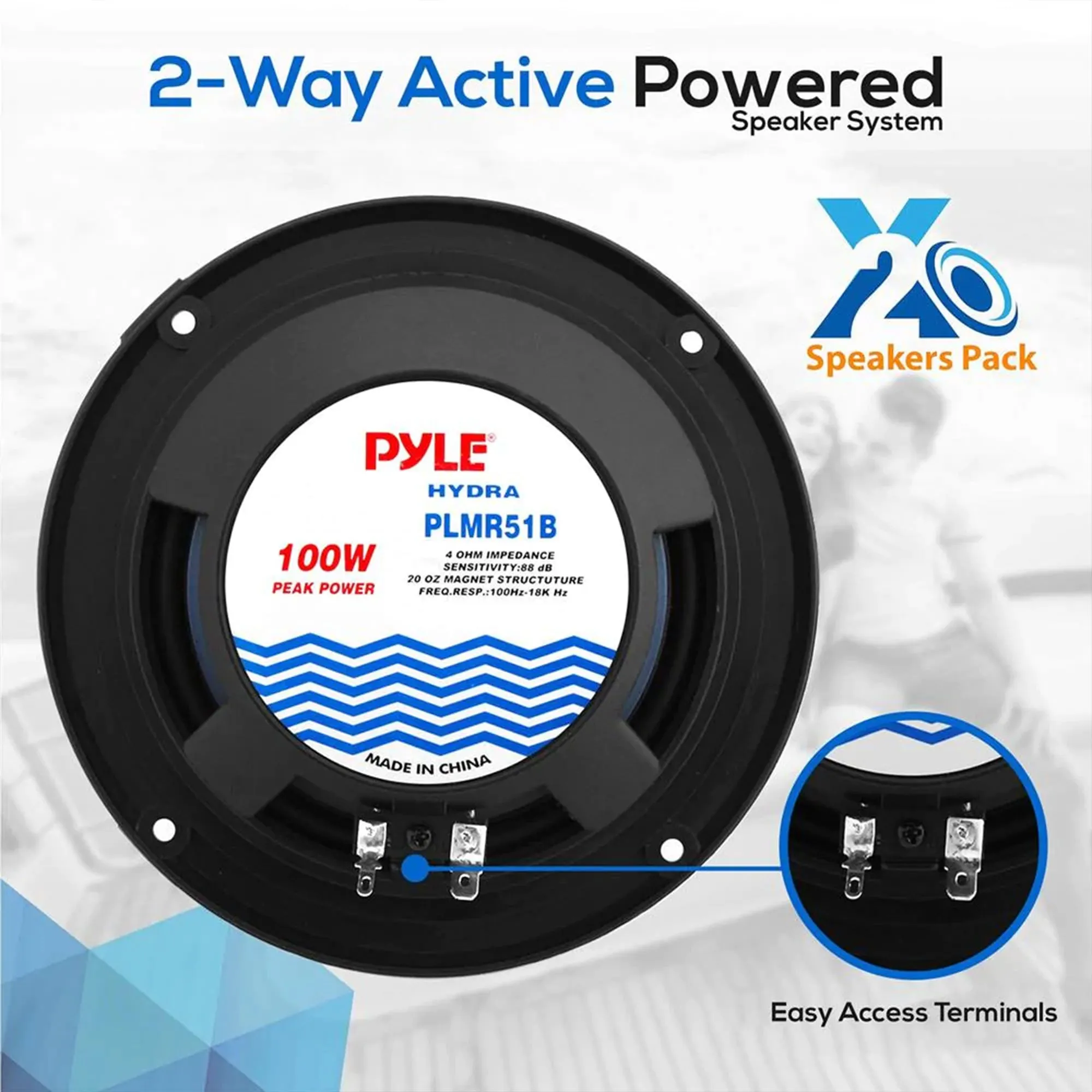 Pyle 300 Watt Bluetooth Marine Stereo Receiver & Speaker Kit with Remote Control