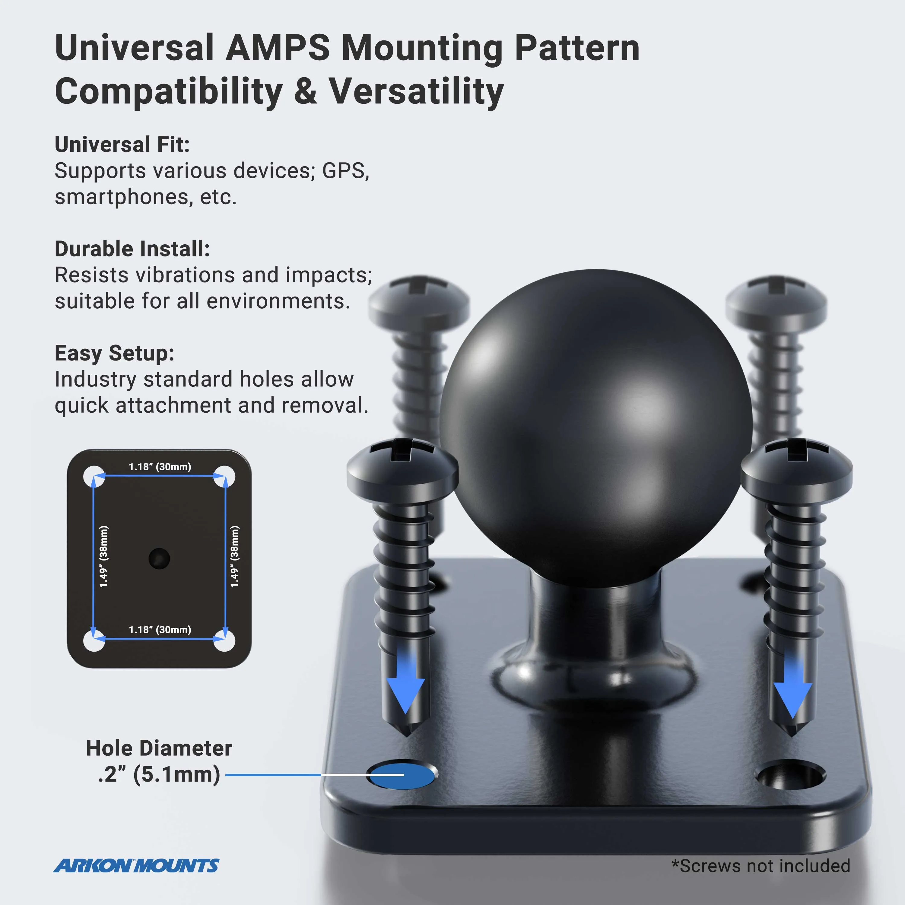 RoadVise® Ultra Metal 4-Hole AMPS Drill-Base Phone or Tablet Mount