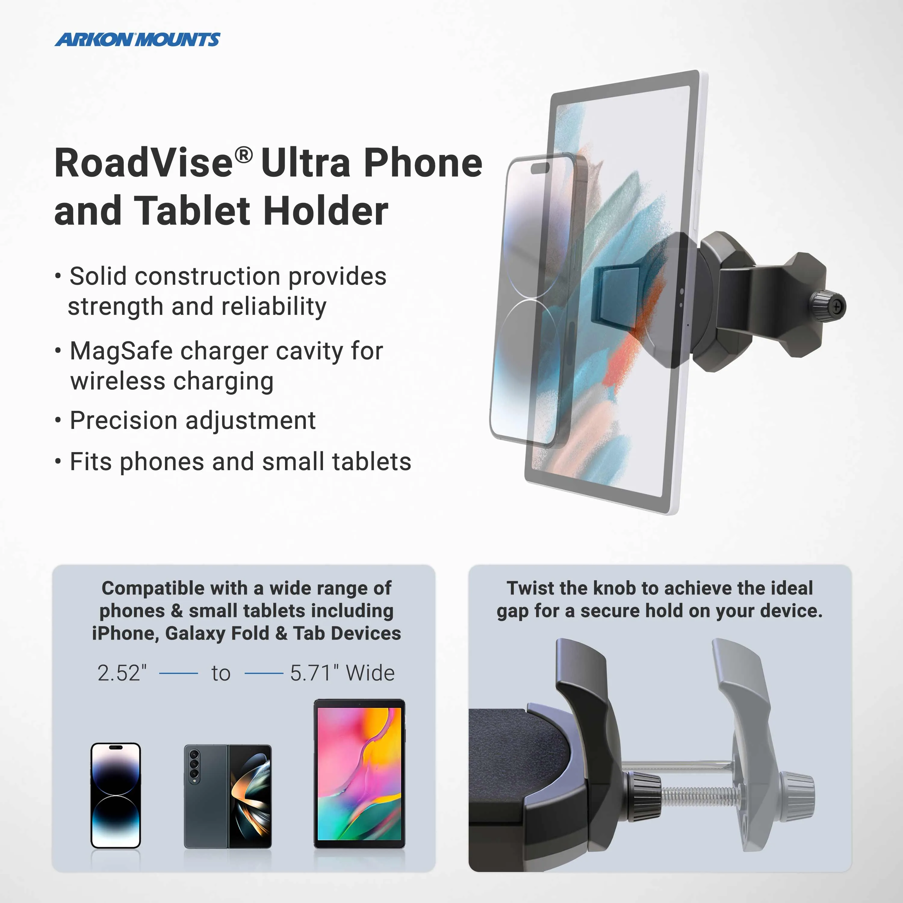 RoadVise® Ultra Metal 4-Hole AMPS Drill-Base Phone or Tablet Mount