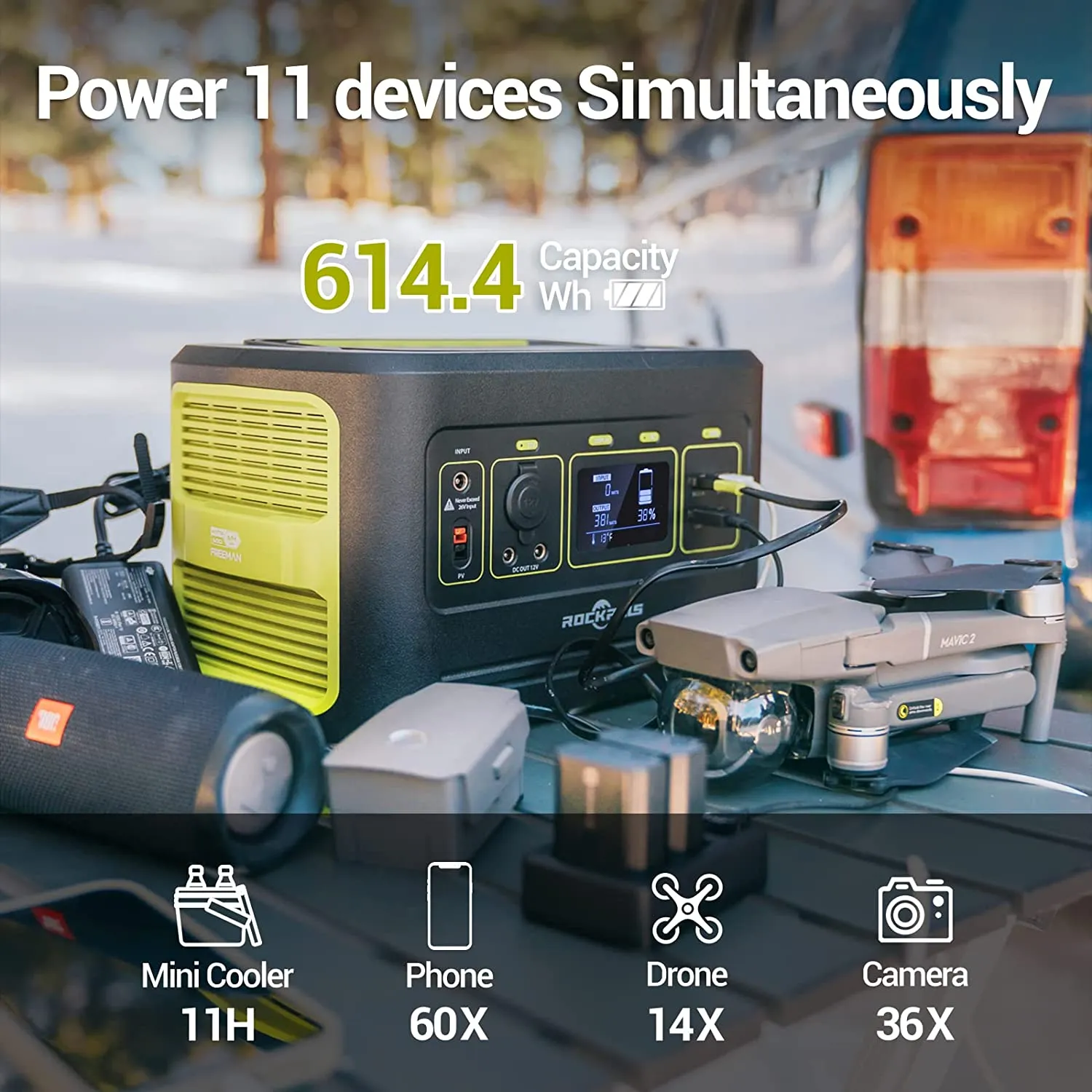 Rockpals Freeman 600W 12V 614.4Wh Portable Power Station New