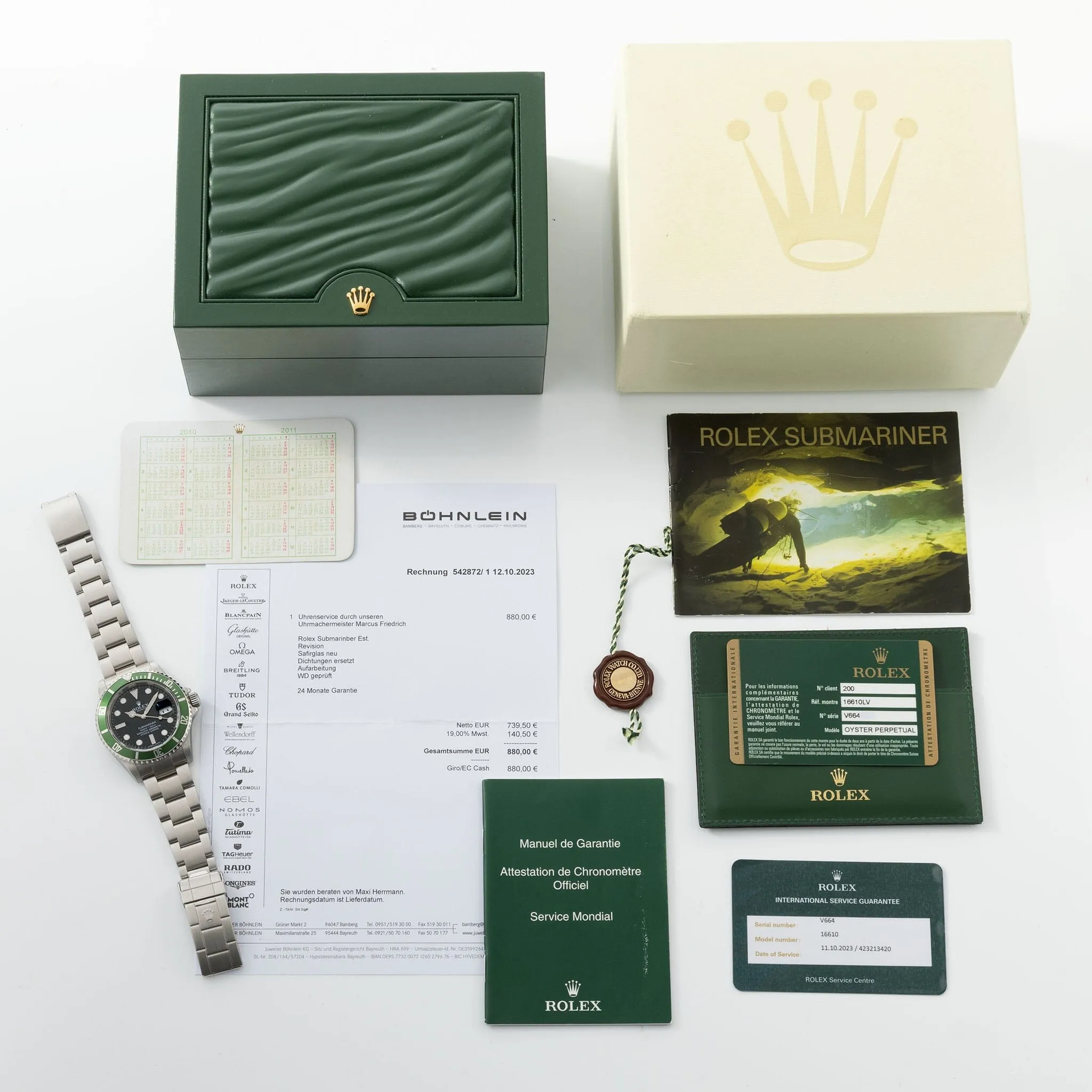 Rolex Submariner Date Green Bezel Box and Papers Ref 16610LV