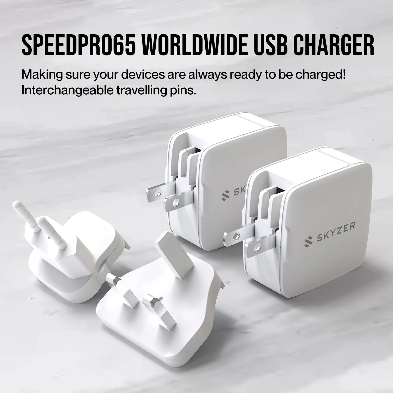 Skyzer PD158 SpeedPro 65W Max Fast Charging Wall Charger with 2 USB-C   1 USB-A Port