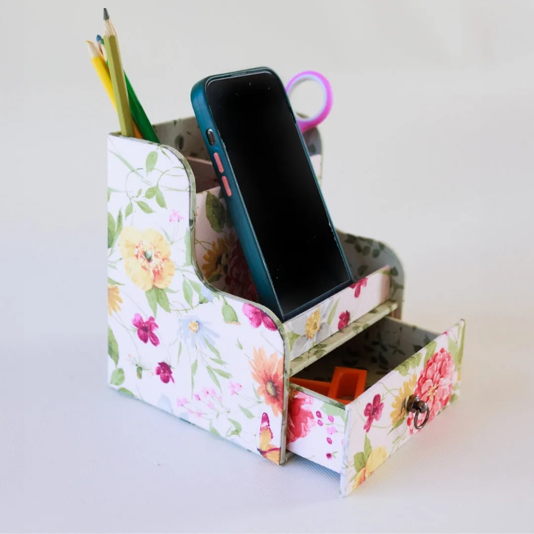 Small desk organizer with drawer DIY kit, cartonnage kit 229, members-only