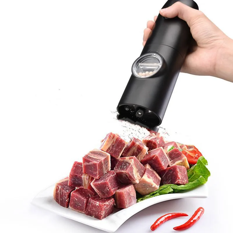 Stainless Steel Salt Pepper Grinder with built-in rechargeable battery and multiple charging bases