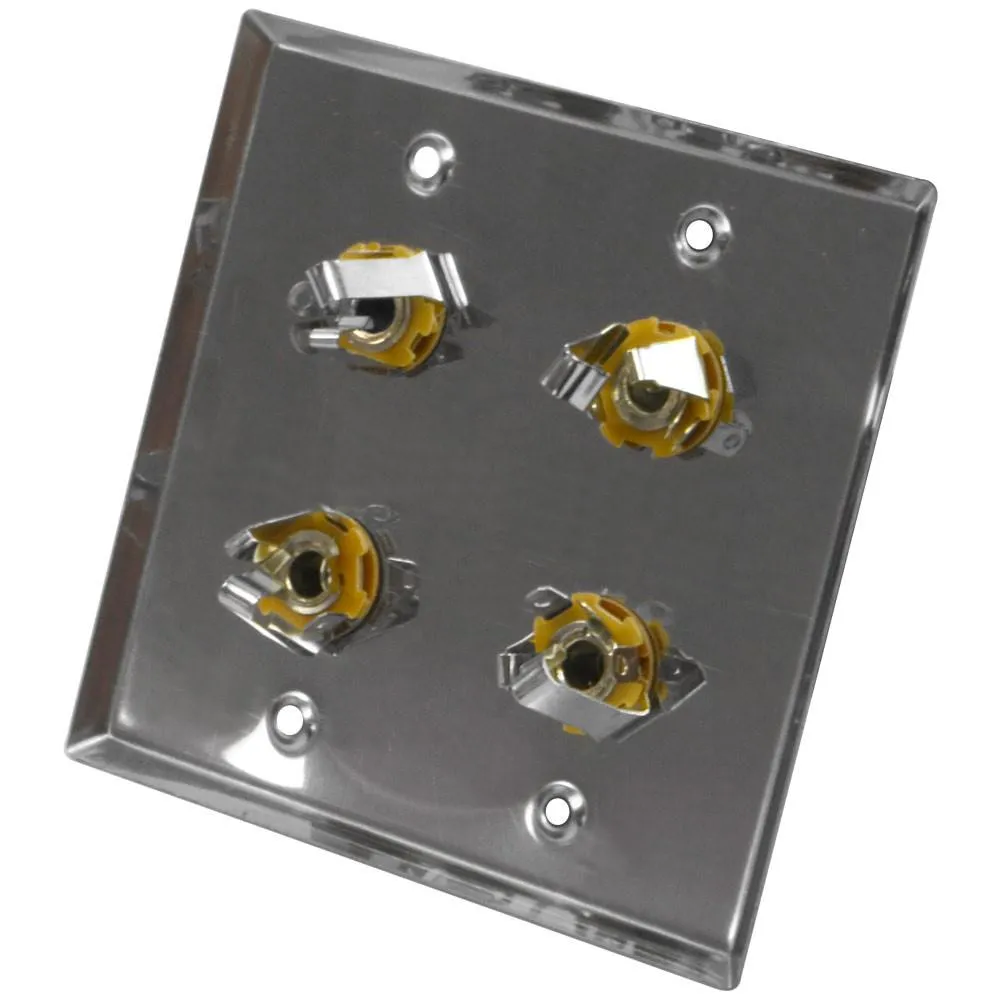 Stainless Steel Wall Plate - 2 Gang -  Four 1/4" TRS Stereo Jacks