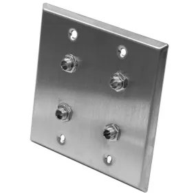 Stainless Steel Wall Plate - 2 Gang -  Four 1/4" TRS Stereo Jacks