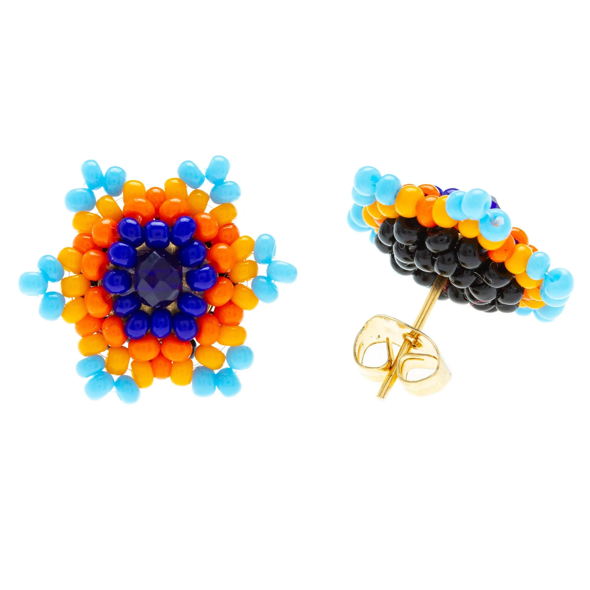 Star-shaped Beaded Button Earrings Handcrafted in Mexico - Lapis Star | NOVICA