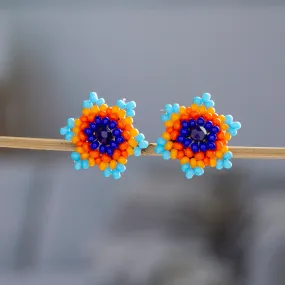 Star-shaped Beaded Button Earrings Handcrafted in Mexico - Lapis Star | NOVICA