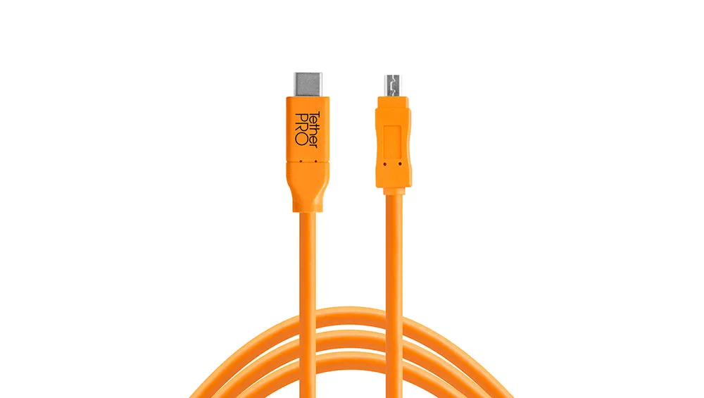 TetherPro USB-C to 2.0 Mini-B 8-Pin, 15ft (4.6m), High-Visibility Orange