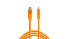 TetherPro USB-C to 2.0 Mini-B 8-Pin, 15ft (4.6m), High-Visibility Orange