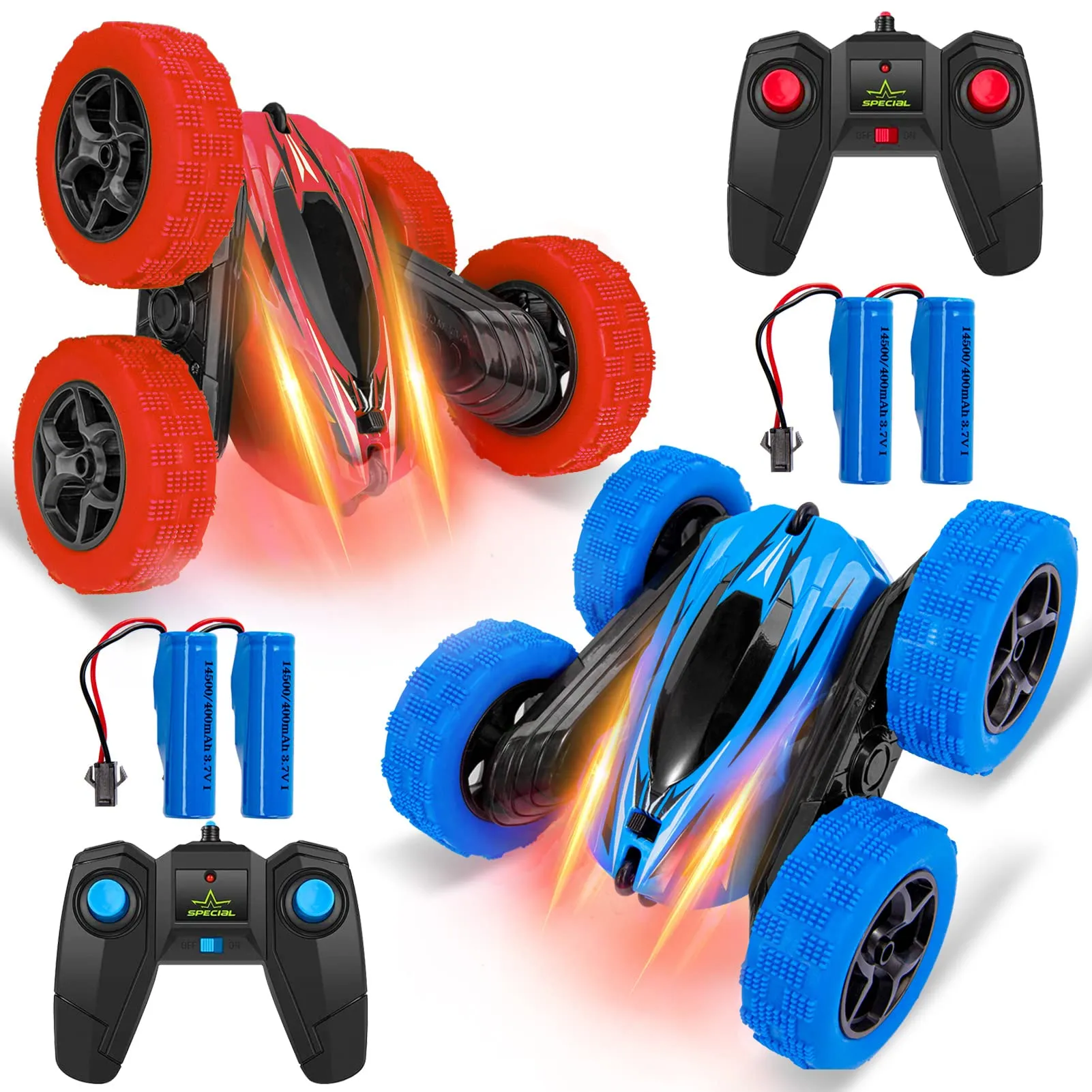 THINKMAX 2pack RC Stunt Car Remote Control Car 1165A 360 Rotating Vehicle Blue & Red