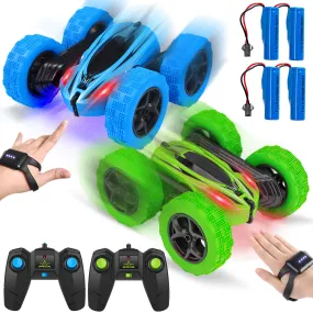 THINKMAX 2Pack RC Stunt Car Watch Gesture Sensor Car Blue Green