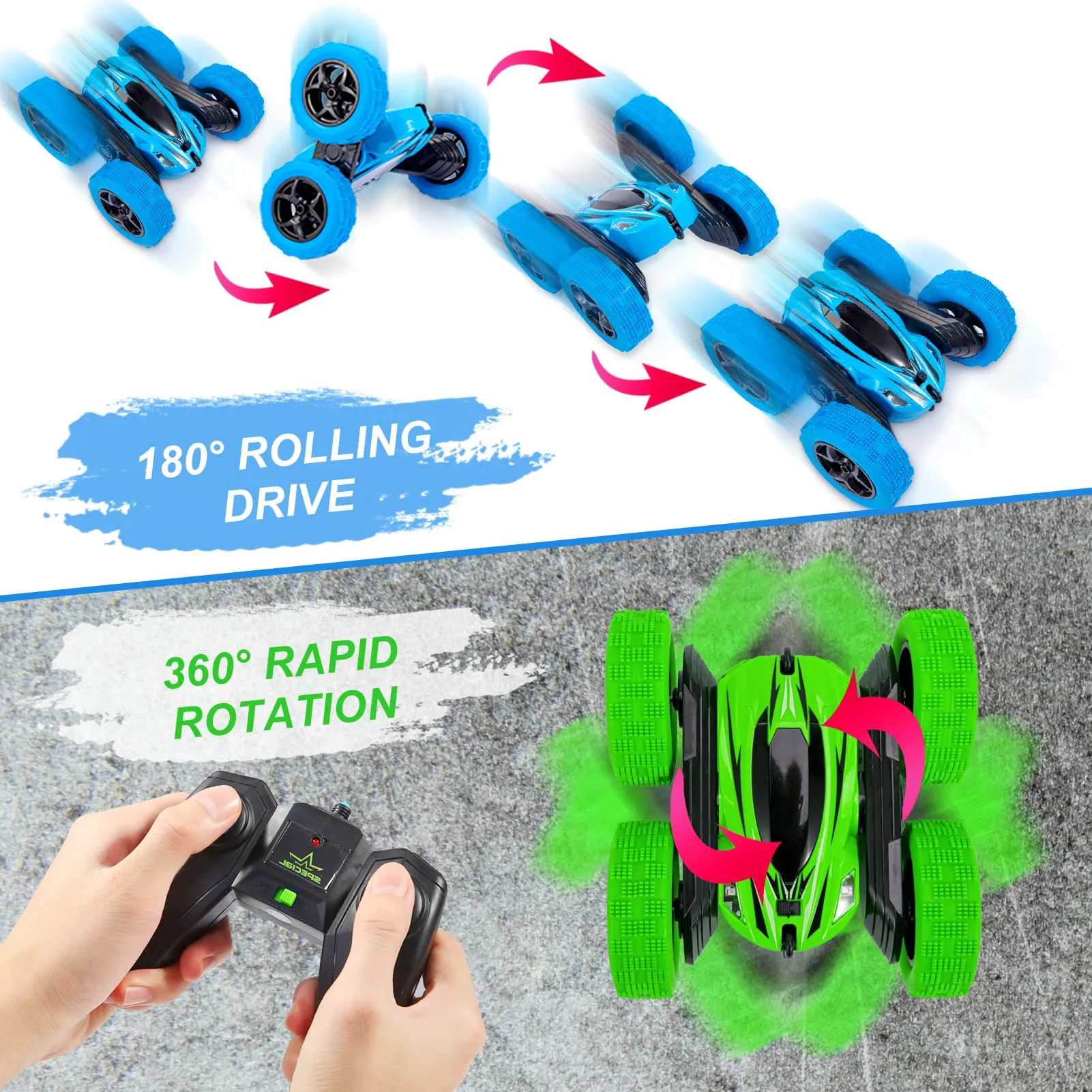 THINKMAX 2Pack RC Stunt Car Watch Gesture Sensor Car Blue Green