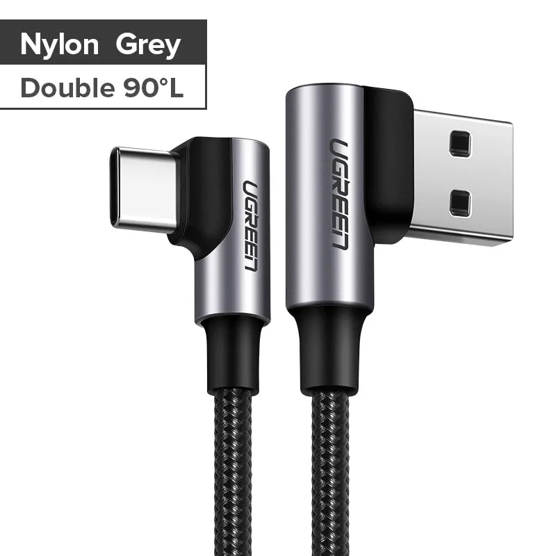 Ugreen 3A USB Type C 90 Degree USB C Cable for Samsung Galaxy S10 S9 Plus Xiaomi Mi 8 6 MAX 3 LG USB C Fast Charging Data Cable