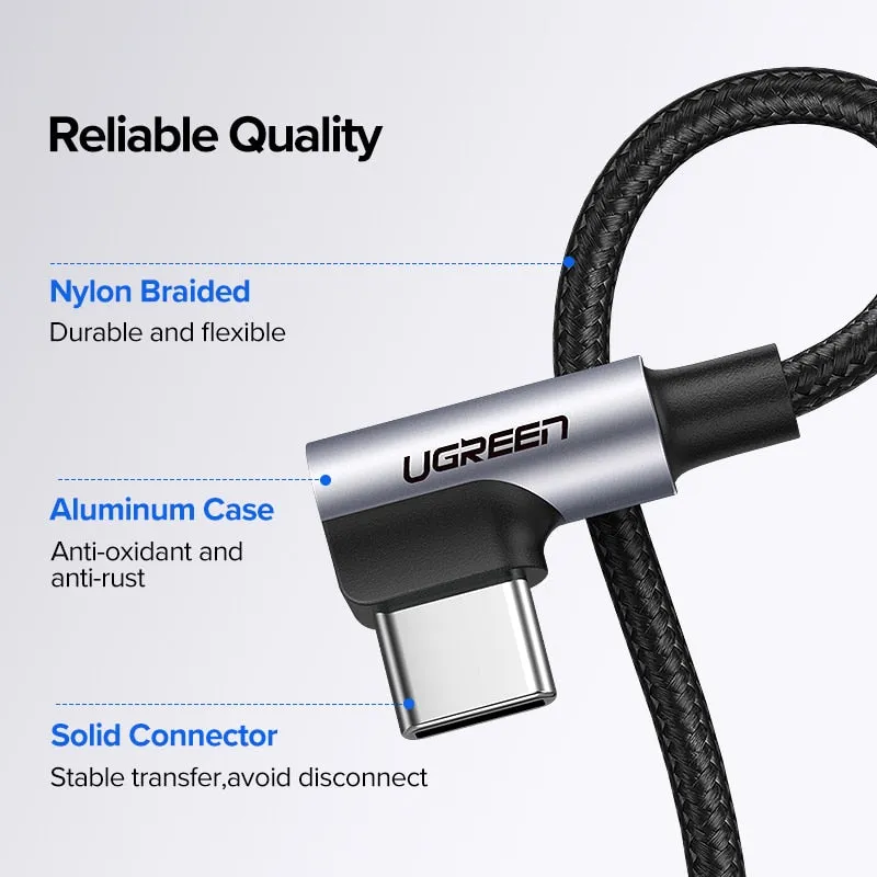 Ugreen 3A USB Type C 90 Degree USB C Cable for Samsung Galaxy S10 S9 Plus Xiaomi Mi 8 6 MAX 3 LG USB C Fast Charging Data Cable