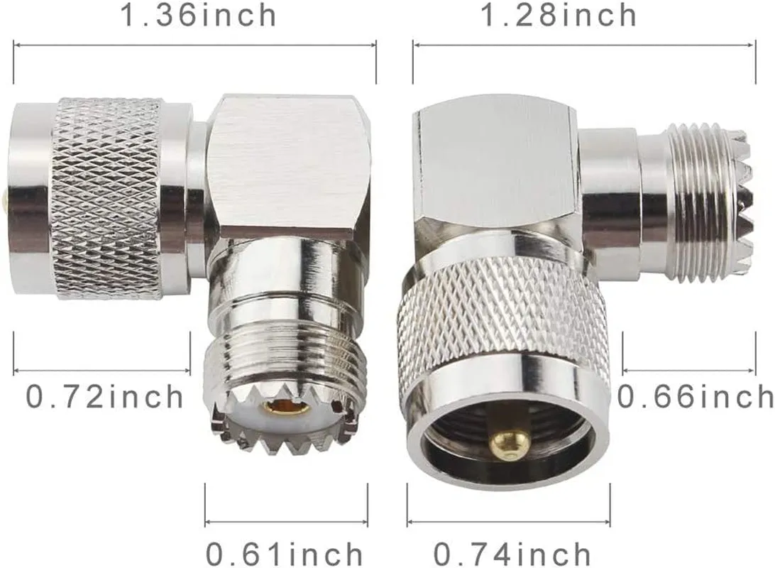 UHF Male PL-259 to UHF Female SO-239 L Shape Right Angle 90 Degree RF Coax Coaxial Adapter Connector（Pack of 4）