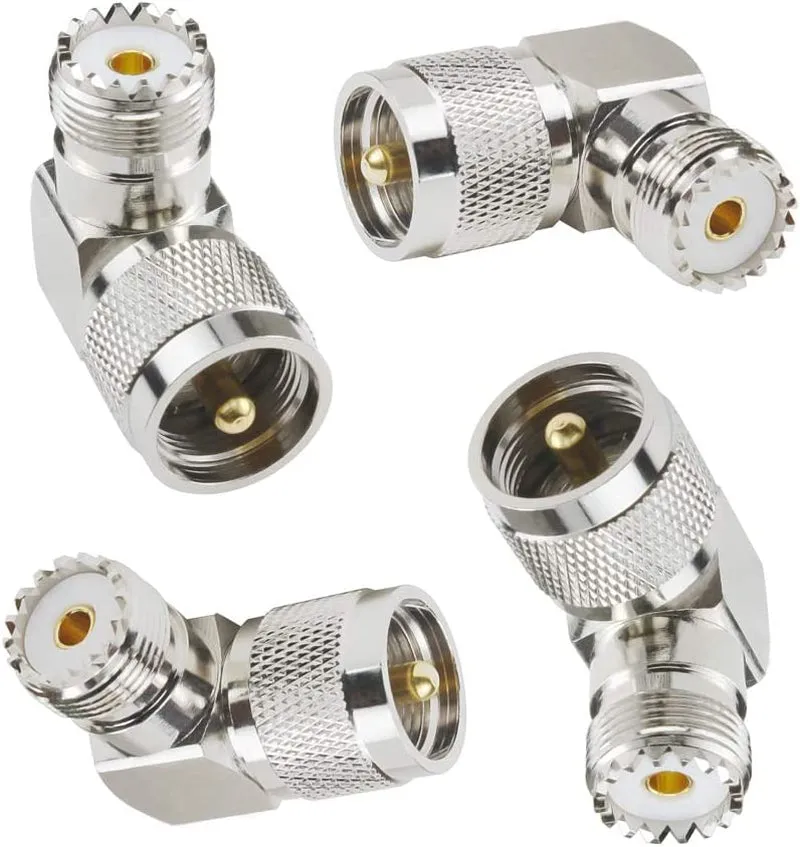 UHF Male PL-259 to UHF Female SO-239 L Shape Right Angle 90 Degree RF Coax Coaxial Adapter Connector（Pack of 4）