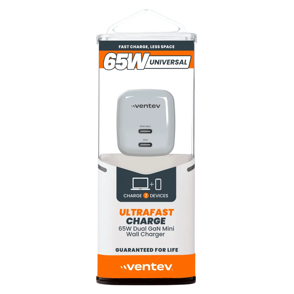 Ventev 65W Dual USB C GaN Mini Wall Charger by Ventev