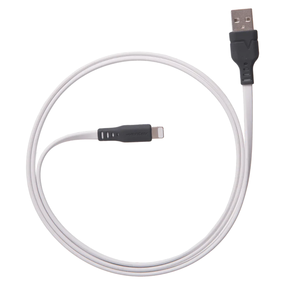 Ventev Chargesync Flat USB A to Apple Lightning Cable 3ft White by Ventev