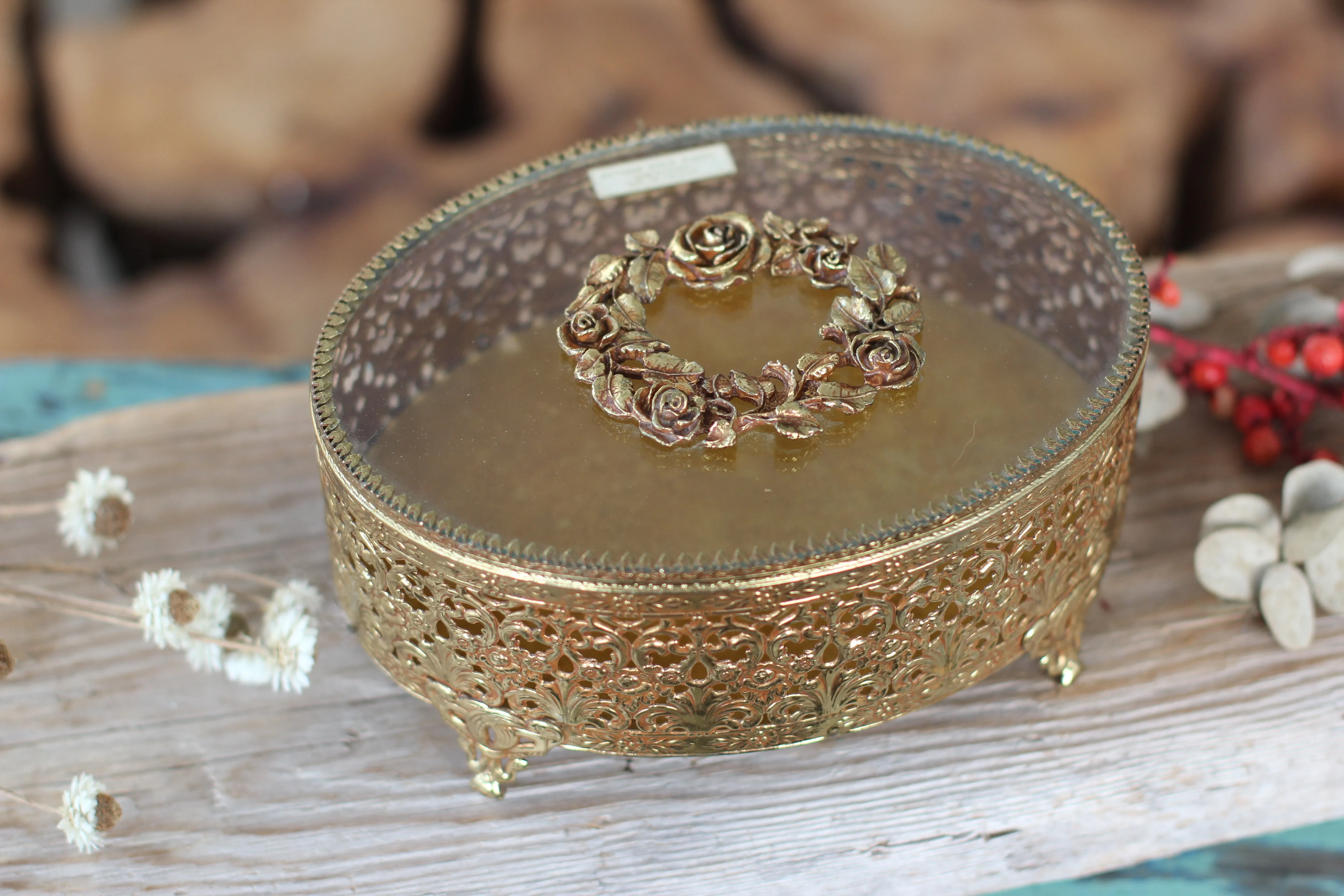 Vintage Floral Wreath Jewelry Box