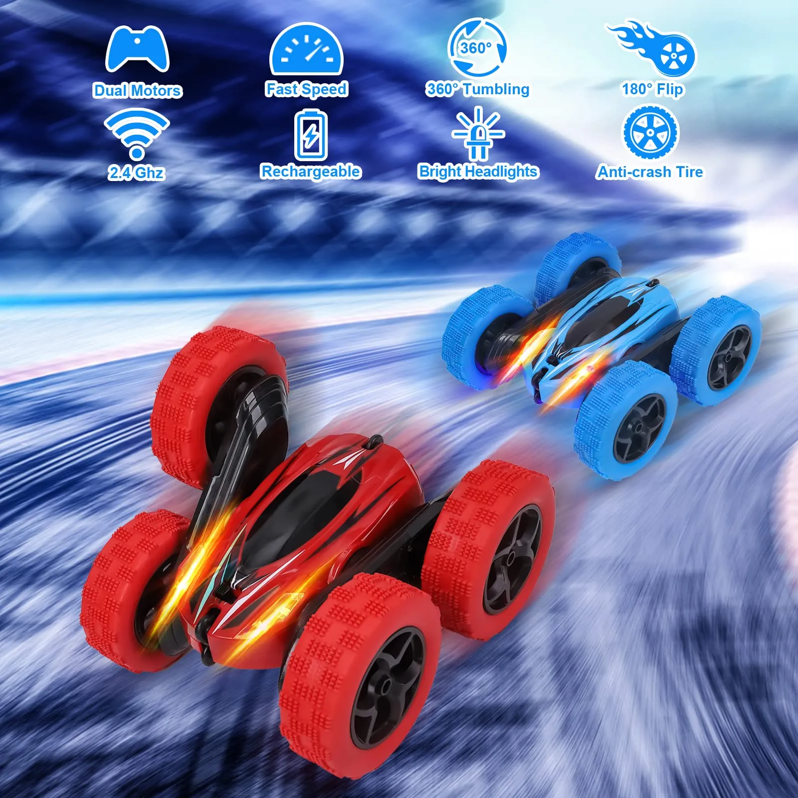 WHIZMAX 2Pack RC Stunt Car Watch Gesture Sensor Car Blue Red