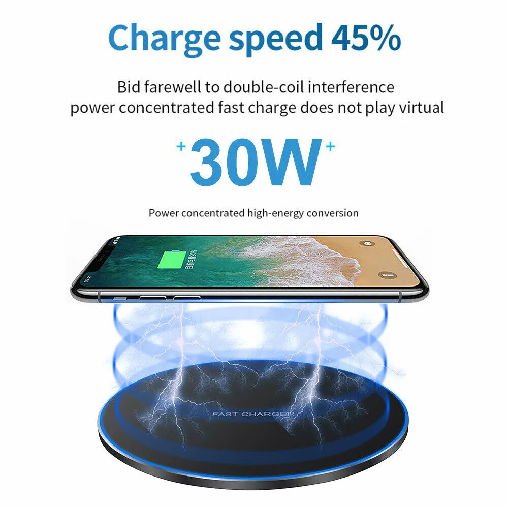 Wireless Fast Charging Pad Mat for Samsung iPhone Android Phones