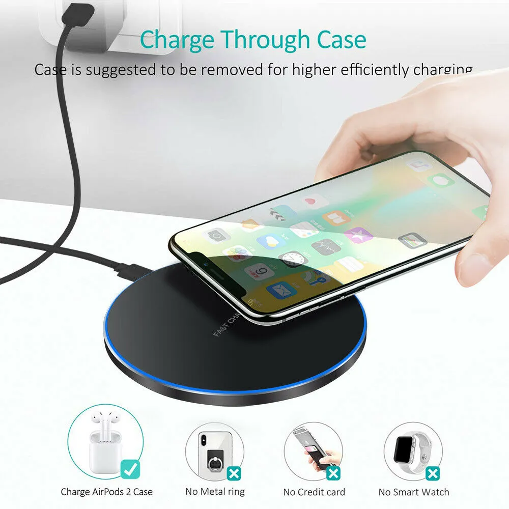 Wireless Fast Charging Pad Mat for Samsung iPhone Android Phones