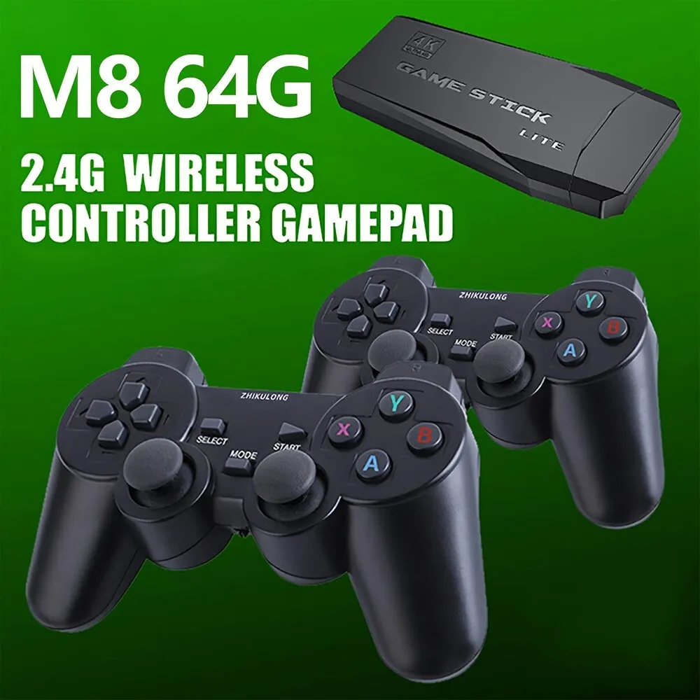 Wireless Retro Game Stick With 64G Memory Card With 9 Emulators Support 4K HDMI, Wireless Gaming Console With 2 Wireless Gaming Controls Support Running Games Downloaded