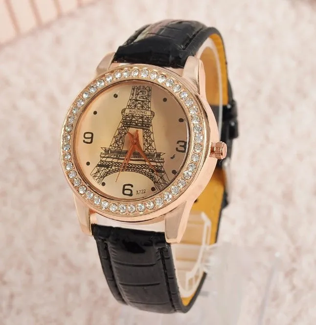 Women’s Watch Luxury Diamond Eiffel Tower PU Band