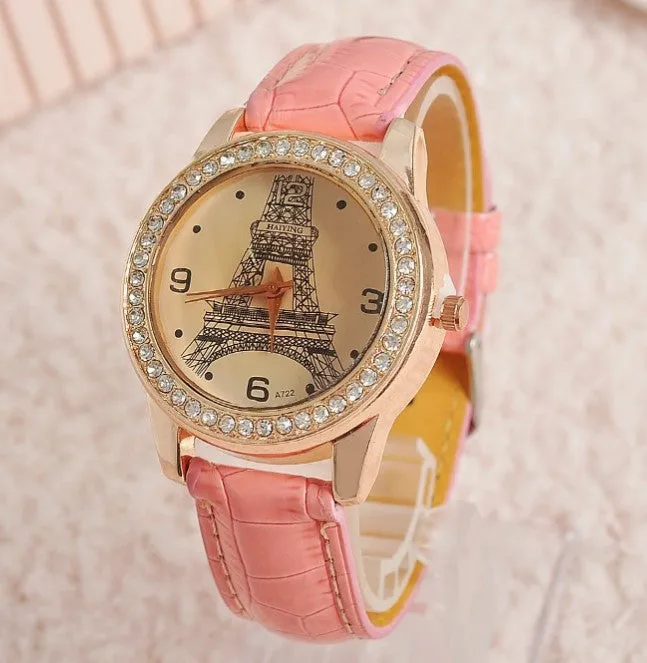 Women’s Watch Luxury Diamond Eiffel Tower PU Band